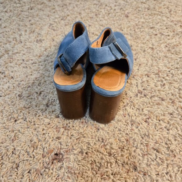 Gee WaWa Mules Womens SZ EU 37 US 6.5-7 Blue Suede Ankle Wrap Bootie Shoes Boho - Picture 3 of 9